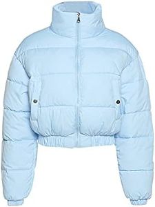 Gihuo Womens Cropped Quilted Puffer Jacket Lightweight Padded Coat Warm Puffy Coat Zip UP Bubble Coats with Pockets(Blue-XS)
