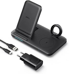 Anker Station de charge sans fil pliable 3 en 1 avec bloc d'alimentation, chargeur sans fil 335, pour iPhone 15, AirPods Pro, Apple Watch 1-6 (compatible avec câble USB-A d'origine de 1 m, non inclus)