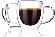 Double Wall Glasses Espresso Cups with Handle Pack of 2 Clear Glass Coffee Mug Set for Cappuccino Tea Latte Beverage, Glasses Heat Resistant Dishwasher Microwave Safe (100ml) (Cute) (Round)