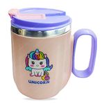 FunBlast Stainless Steel Mug with Lid for Kids, Milk Drinking Mug for Kids, Insulated Coffee Mug, Mug for Girls, Insulated Vacuum Coffee Cup, Birthday Return Gifts for Kids – 400 ML (Unicorn)