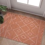 JINCHAN Antibacterial Front Door Mat Area Rug 2x3 Washable Rug Entrance Carpet Indoor Brick Red Non Slip Boho Small Rug for Kids Nursey Bathroom Kitchen