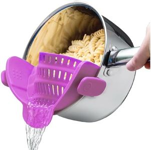 Kitchen Gizmo Snap N Strain Pot Strainer and Pasta Strainer - Strainers and Colanders - Adjustable Silicone Clip On Strainer for Pots, Pans, and Bowls - Kitchen Colander - Purple