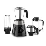 PHILIPS HL7777/00 Mixer Grinder, 750W, 4 Jars, Smart One-Touch Mode, 50%* Reduction in sound power, Digital Interface, Intelli-speed Technology for Pre-Set cooking, Soft Sound Technology, Metallic Silver and Bold Black, Large