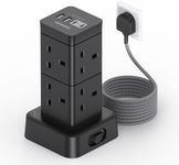 3M Tower Extension Lead with USB C Slots, 8 Way Outlets Power Strip [13A 3250W], Surge Protected Extension Lead, Black Extension Cable, Multi Plug Extension Socket for Home Office Bedroom Accessories