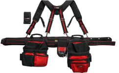 MELOTOUGH Pro Framer Combo System- Tool Belt with Suspenders Tool Bag Suspenders Heavy Duty Carpenter Tool Belt and Multi Function Tool Belt Suspenders（red