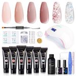 Gellen Poly Gel Nail Kit - 6 Nude Glitter Colors PolyGel Nail Kit with 72W UV/LED Nail Lamp Poly Gel Starter Kit, Poly Gel Nail Extension Kit Hard Gel Nail Builder