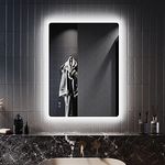 ELEGANT 800x600mm Bluetooth Bathroom Mirror with Shaver Socket, Backlit Acrylic Lighting Illuminated Wall Mounted Vanity Mirror with Anti-Fog, Memory Dimmable Touch Switch Smart LED Bathroom Mirror