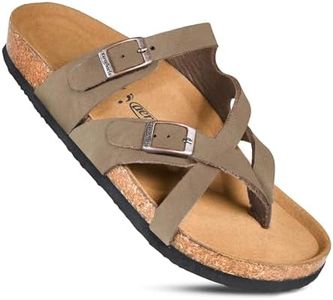 AEROTHOTIC Cute Slides for Women with Arch Support Comfy Adjustable Buckle Split Toe Straps with Cushioned Memory Foam Cork Foodbed Slip on Luxury Outdoor Walking Sandals (Celestis Stone, Size 10)