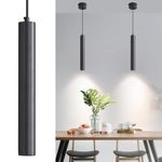 Modern Hanging Cylindrical Kitchen Island Pendant Light, 2 Pack 3 Colour Temperature 3000k/4500k/6500k Aluminium Pendant Light, Height Adjustable 1.4m Long Tube Ceiling Pendant Light