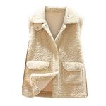 Zeiayuas Teddy Fleece Gilet for Women Sleeveless Button Down Waistcoat Sherpa Fluffy Vest Solid Color Body Warmer Lightweight Cozy Gilets Ladies Winter Warm Jacket with Pockets Fur Fuzzy Coat Outwear