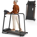 Redliro Walking Treadmill with Long Handrails - Treadmill for Seniors 300 lbs Capacity - Foldable, Lightweight with Wheels, Cup & Phone Holder - Recovery Machine for Home or Apartment (Black)