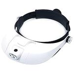 ZONADAH Headband Magnifier with LED Light, Handsfree Reading Magnifier Glasses,1X to 3.5X Magnifying Glasses with 2 LED Light 5 Detachable Lenses for Reading, Jewelry Loupe & Electronic Repair