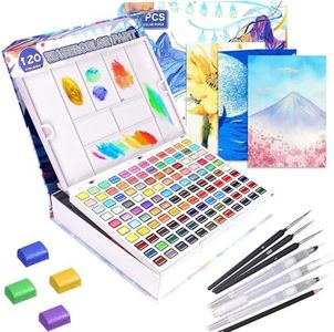 120 Premium Watercolor Paint Set in Portable Box with Gift Wrap,Watercolor Set with Palette Including 12 Fluorescent Colors 6 Macron Colors and 36 Metallic Colors,Perfect Watercolor Sets for Artists Adults