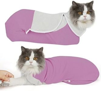 Pawfun Self-Adhesive Cat Grooming Wrap, Cozy Cat Wrap for Cutting Nails, Breathable Anti-Scratch Cats Swaddle Bag for Brushing, Ear Cleaning, Dental Care, Medication, Injections,Pinkish Purple L