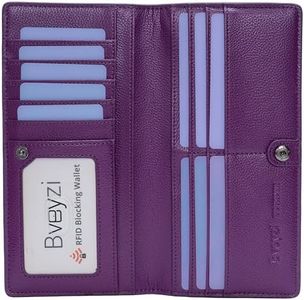 Bveyzi Ultra Slim Thin Leather RFID Blocking Credit Card Holder Bifold Clutch Wallets for Women, Purple