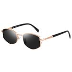 CREEK LUXE Trendy Square Metal frame Sunglasses for Women Men Retro Polygon Sun Glasses Luxury Classic Shades (GOLD-BLACK)