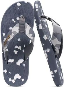 KuaiLu Mens Flip Flops Arch Support Orthotic Orthopedic Plantar Fasciitis Comfortable Waterproof Open Toe Summer Beach Leather Thong Sandals Cushion Slip on Slippers Camo Grey Size 10