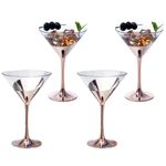 MyGift 8 oz Modern Martini Glass with Angled Dipped Metallic Copper Tone Plated Design, Elegant Cocktail Party, Wedding, or Anniversary Dinner Drinking Stemware, Set of 4