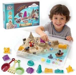 Chico Land Waterplay Sand Kit – 2.2lb Pirate Adventure Sensory Sand for Summer Water Fun, Build Underwater Cities, Pirate Accessories, Molds, Gems, Tray & Tools, Outdoor Toy Gift for Kids Ages 4+
