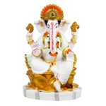 Marble Lord Ganesha Idol God Ganpati/Ganesh Handicraft Statue Spiritual Puja Vastu Pooja Gift Item-24 cm (White Gold)