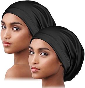 Silk Sleep Cap Hair Cover Curly Hair Buff for Sleeping Satin Lined Turban Black+Black