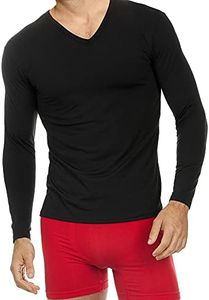 Thermajohn Thermal Shirts for Men V Neck Long Sleeve Thermal Compression Shirts for Men Base Layer Cold Weather, Black, Large