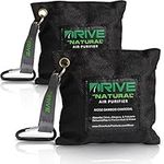 Natural Air Freshener by Drive (Black, 2-Pack) Car Purifier is Certified Moso Active Bamboo Charcoal 220g - Unscented Deodorizer, Drying Bag Removes Allergens & Moisture - Prevents Bacteria, Mildew