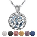 INFUSEU Cherry Blossom Sakura Tree of Life Locket Pendant Necklace Lava Rock Stone Beads Aromatherapy Essential Oils Diffuser Jewelry for Women Girl