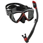 Cressi CRS4WMSC-BKRD-PP Panoramic Wide View Mask Dry Snorkel Set, Black Red