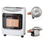 The Fellie Portable Gas Heater, Indoor Outdoor Adjustable 4.2KW Calor Gas Heaters with Wheels, Hose and Regulator, Small Propane Heater for Home Camping, 42x25.5x46cm, White