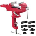 Housolution Universal Table Vise 3 Inch, 360°Swivel Base Bench Clamp Home Vise Clamp-On Vise Repair Tool Portable Work Bench Vise for Woodworking, Cutting Conduit, Drilling, Metalworking - Red