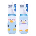 Hopop Baby Feeding Bottle Cover | Soft & Stretchable Wide Neck Bottle Cover for Baby | Baby Bottle Cover | Cute Animated Overall Print Baby Bottle Feeding Cover | Pack of 2 | Blue & Blue