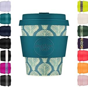 Tasse à café Ecoffee réutilisable et écologique, 100 % végétale, avec couvercle et manchon en silicone, sans mélamine et biodégradable - Passe au lave-vaisselle/micro-ondes - 240 ml - Creasy Lu