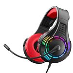 Nitho Spectra Gaming Headset with RGB Light and Microphone, Over-Ear Stereo Headphones for Xbox Series X|S, Xbox One, PS5, PS4, Nintendo Switch, PC, Mobile, 3.5 mm Audio Jack, 50 mm Drivers - Red