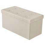 BRIAN & DANY Folding Ottoman Storage Bench with Lid, Foot Stool Faux Leather Large Storage boxes with Lid, Beige, 76 x 38 x 38 cm