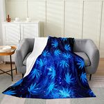 Marijuana Weed Leaf Throw Blanket Queen,Cannabis Weed Leaves Fleece Blanket for Kids Teens Adult,Trippy Galaxy Marijuana Leaf Flannel Blanket,Botanical Leaves Starry Sky Bed Blanket Bedroom Decor