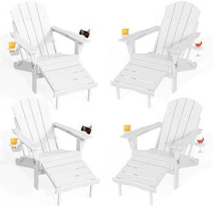 AreShark Adirondack Chairs Set of 4 with Retractable Ottoman, White