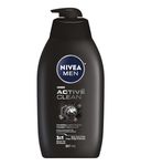 NIVEA MEN Active Clean Body Wash with Active Charcoal | Men Shower Gel for Body, Face and Hair, 887 ml