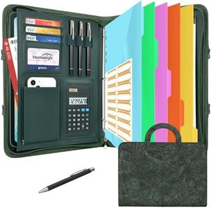 NATISERAUM Portfolio Organizer - 3 Ring Binder with Zipper, Vegan Leather Business Padfolio Folder with Notepad Includes 5 Dividers with 10 Pockets for Documents Files for Men Women