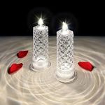 Haotao LED Candles Crystal Candles with Rose Shadow, Set of 2 Flamless Battery Operated Candles, Fake Candles, Electric Candles, Decoration for Dating, Wedding, Festival, Party, Halloween