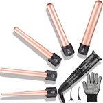 5-in-1 Curling Iron Wand Set, Hair Curling Iron Interchangeable Ceramic Barrels, with Heat Protective Glove and Clips - 0.35 to 1.25 Inch Barrels - Dual Voltage Hair Curler for Girls, Women Gift - Rose Gold