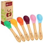 Vinsani 6 Pieces Bamboo and Silicone Spoon Set for Baby/Toddler Weaning Self-Feeding Training Ergonomically Designed, Hypoallergenic and BPA-Free