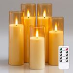 Yeelida Flameless Flickering Candles with Remote Control and Timer, Battery Operated LED Fake 2.2" x 5",6",7",8",8" Plastic Pillar Candles for Home Decor(Long-Lasting, Gold)