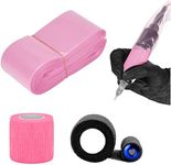ATOMUS 100pcs Disposable Tattoo Clip Cord Sleeves with 2pcs Self-adhesive Bandage Plastic Cover Bags Tattoo Pen Bag Tattoo Machine Accessories (Pink)