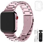 Fullmosa Compatible For Apple Watch Band 45mm 44mm 42mm 41mm 40mm 38mm, Stainless Steel iWatch Band with Case For Apple Watch Series 9 8 7 6 5 4 3 2 1 & iWatch SE and SE 2, 45mm 44mm 42mm Rose Pink