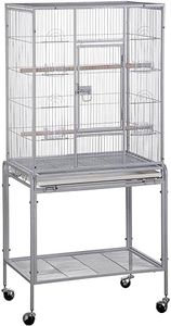 ZENY 53-Inch Bird Flight Cage, Wrought Iron Standing Large with Rolling Stand for Cockatiels Pet Parrot Parakeet Lovebird Canary Finch (White)