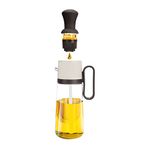 2 In 1 Glass Oil Dispenser Bottle, 18.6 oz/550 ml Olive Oil and Vinegar Bottle with Silicone Measuring Dropper Brush for Kitchen Cooking, Baking, Frying, BBQ Grill (Brown)