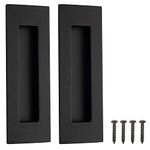 Malimali 6 Inch Recessed Finger Flush Pulls for Pocket Door Closet Door, Sliding Barn Door Handle, Matte Black Stainless Steel Rectangular Door Pulls Hardware(2 Pack)