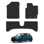 Rubber Car Mats Compatible with Toyota Yaris (2011-2020) [Hybrid] Tailored Fit Rubber Floor Mats Set Accessory Black Custom Fit 4 Pieces with Clips - Anti-Slip Backing, Heavy Duty & Waterproof