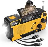 Wind Up Solar Radio, 7400mWh (2000mAh) Solar Powered Radio Emergency Hand Crank Radio with 3 Built-in Cables, Battery Operated, SOS Alarm & Flashlight, Emergency wind up torch for Hurricane, Emergency